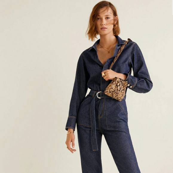 belt denim jumpsuit mango